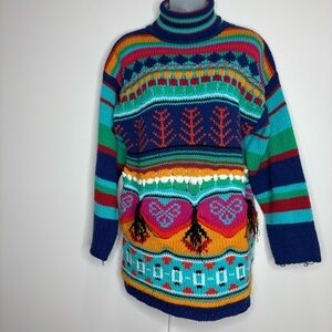 Vintage one step up Tassel multicolor retro crewneck funky sweater size small